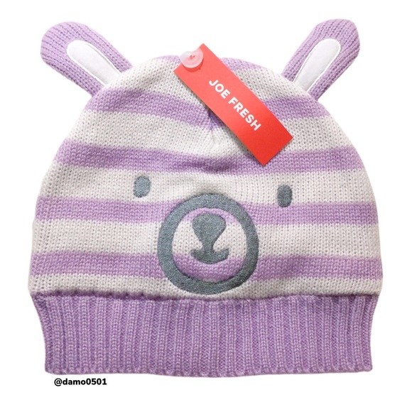 NWT Joe Fresh Purple/White Stripe Warm Beanie - Picture 2 of 7